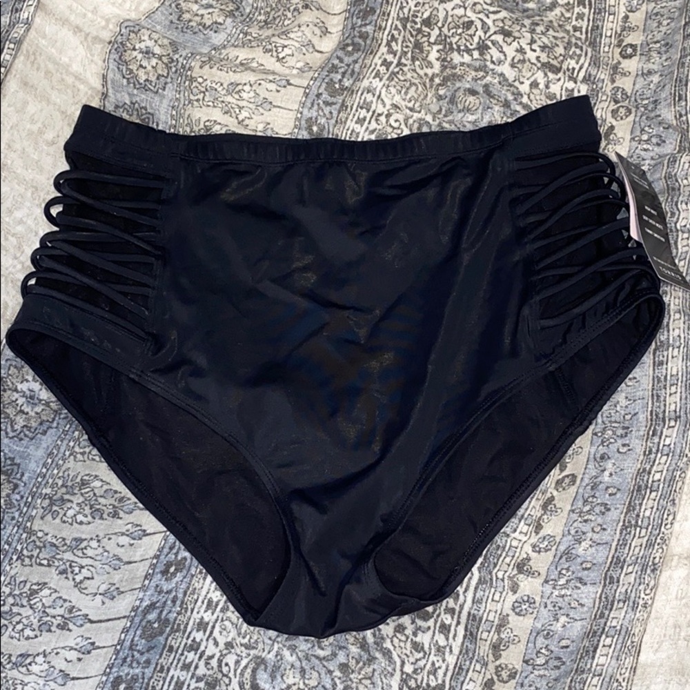 Torrid Black Strappy Side High Wasted Swim Bottom